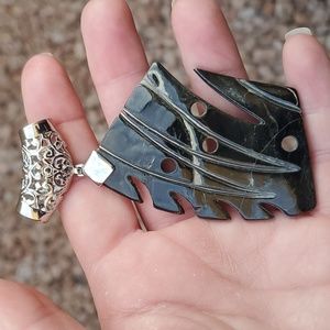 New Silver Tubular Connector Abalone Shell Trapezoid Pendant.